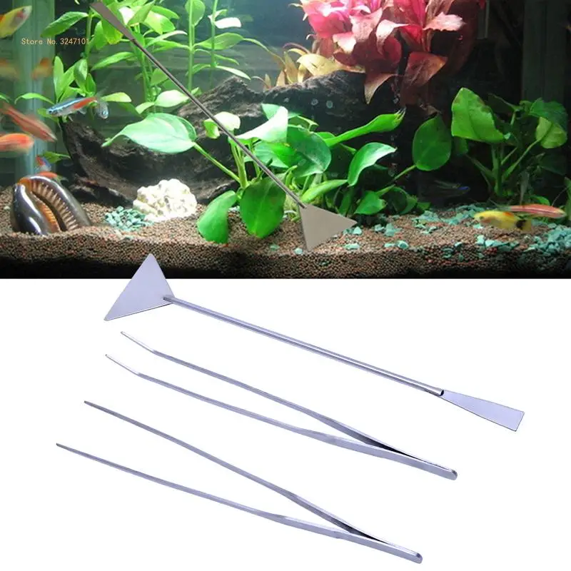 Stainless Steel Tweezers Spatula Multi Purpose Tools Set for Aquatic Plants Dropship