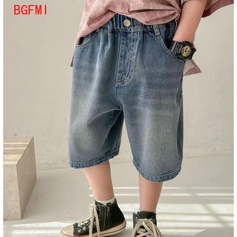 Korean Kids Boy Loose Straight Casual Jeans Shorts Child Blue Denim Shorts 4-14Y Junior Bottoms Summer Clothes for Teen Boys view 2