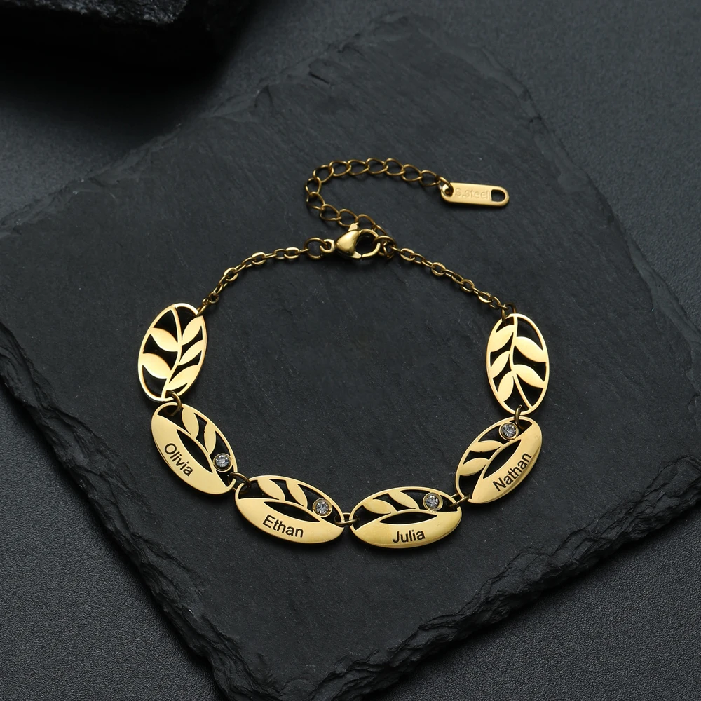 

Fashion Personalized Customization Oval Leaf Letter Name Bracelet Carved Name Bracelet Women's Gift Jewelry Birthday Gift