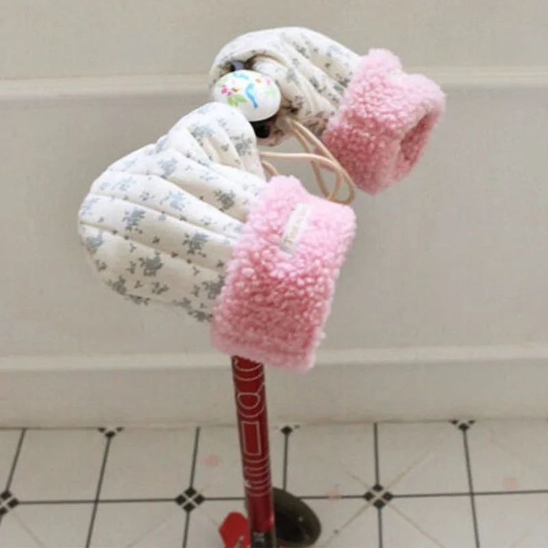 

Korean Children Gloves Winter Fleece Thick Glove for Baby Balance Car Handle Covers Flower Printed Hands Warmer Scooter Mittens