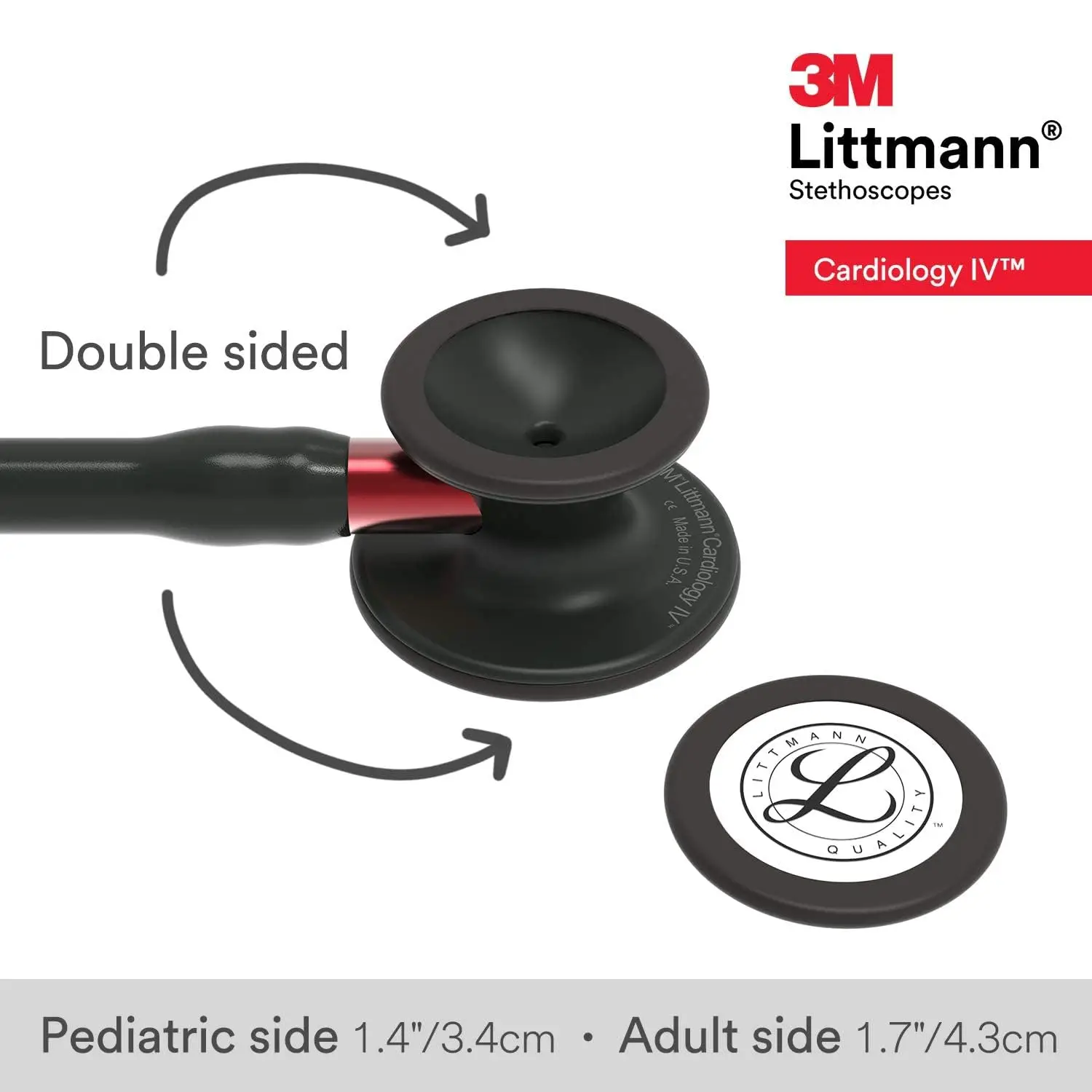 6200 3M Littmann Cardiology IV Stethoscope, 6200, black tube, black chestpiece, red stem