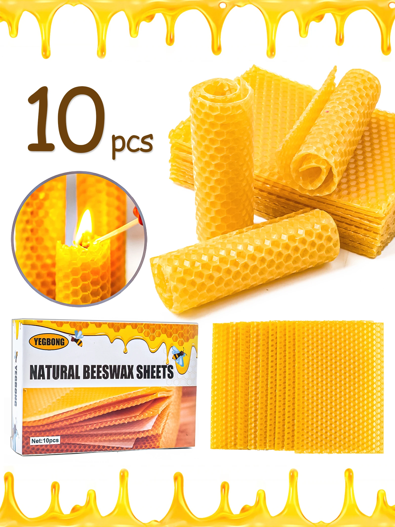 10Pcs Natural Honeycomb Bee Wax Sheets DIY Honey Candle Making Supplies Durable Beekeeping Foundation Sheets Tool