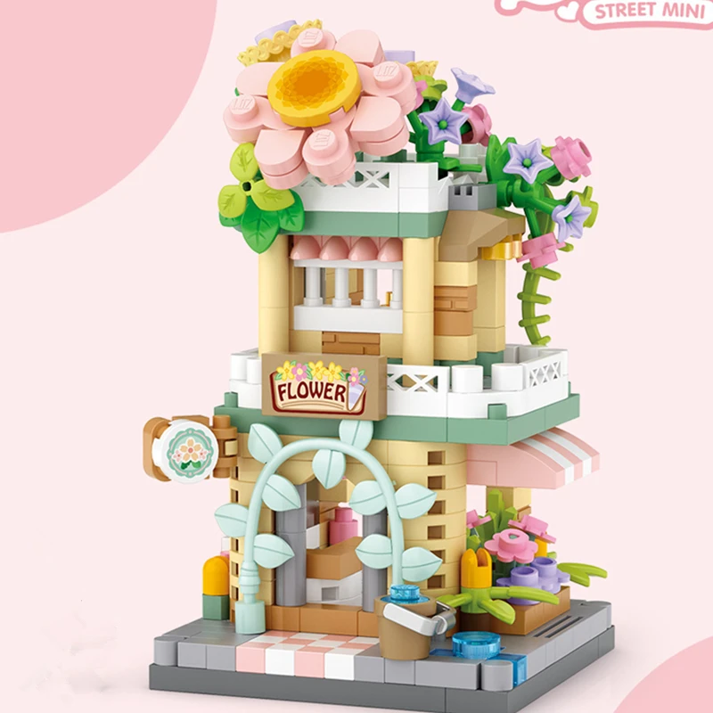 NIEUWE Panda Huisdier Koffie Ijs Bloemenwinkel Winkel Street View Voedsel Huis Bouwstenen Kit Meisjes Bakstenen Model Kinderen Speelgoed Kinderen