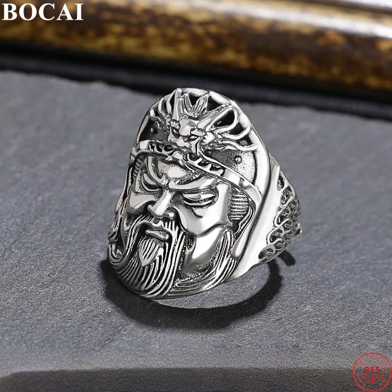 BOCAI S925 anillos de plata esterlina para hombres moda Retro Guanyu dragón escala-patrón Argentum amuleto Popular joyería al por mayor