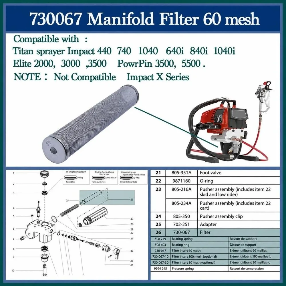 Stainless-Steel Airless Spray Pump Filter 30 /60/100 Mesh Single/Double Layer Spray Pump Outlet Filter 730-067