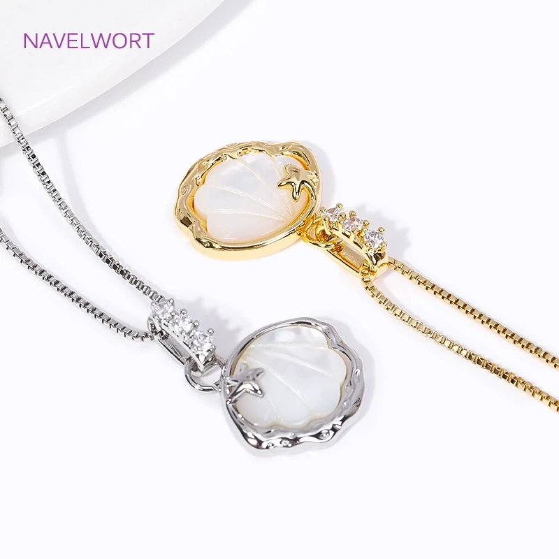 Trendy Natural Shell Charms 18K Gold Plated Inlay Zircon Scallop Shape Pendants For Earrings Necklace Making DIY Accessories