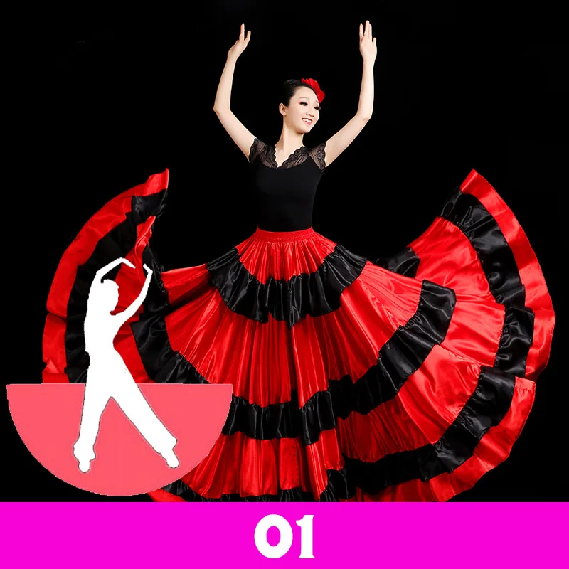 Women Spanish Dress 360/540/720 Big Swing Classic Gypsy Dance Flamenco Dress Dance Practice Stage Performance Dance Costume