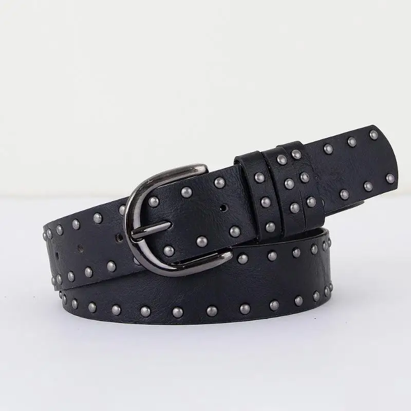 New Hip-hop Rivet Belt Women Punk Style Pu Leather White Black Retro Belt Strap Waistband Fashion Y2K Jeans Belt Accessories