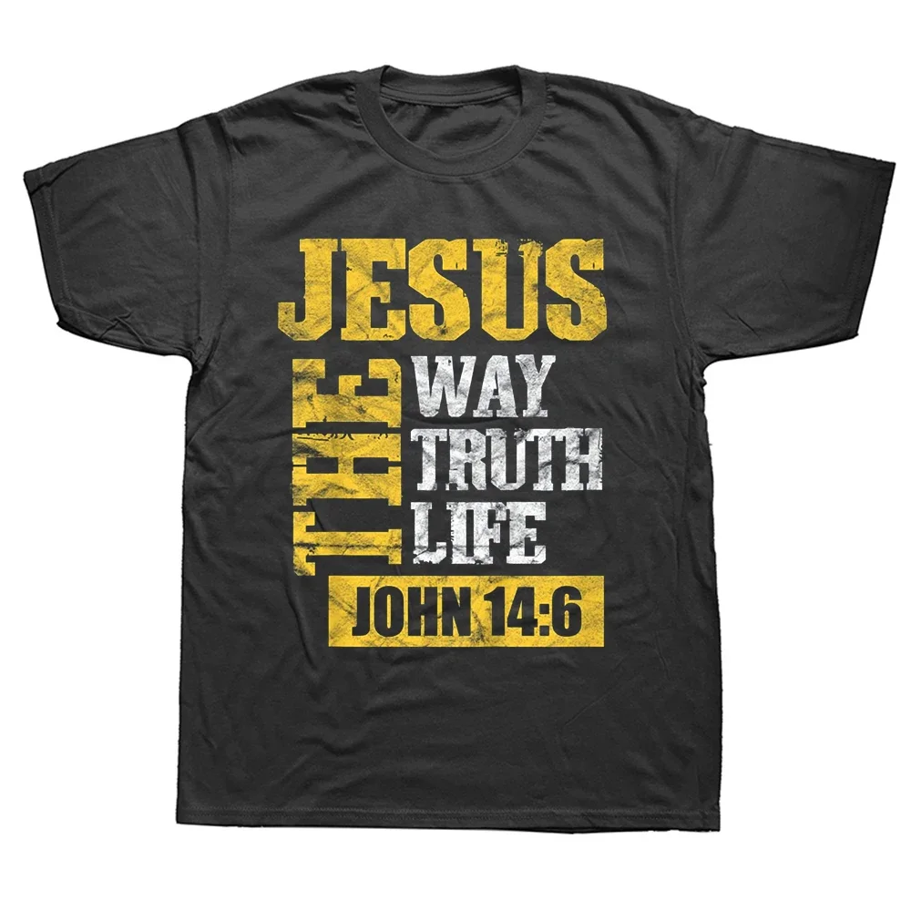 Jasos The Way Truth Life John Christian Bible Verse Printed T-shirt Summer Religion Classic Man Tshirt Christ Breathable Top Tee