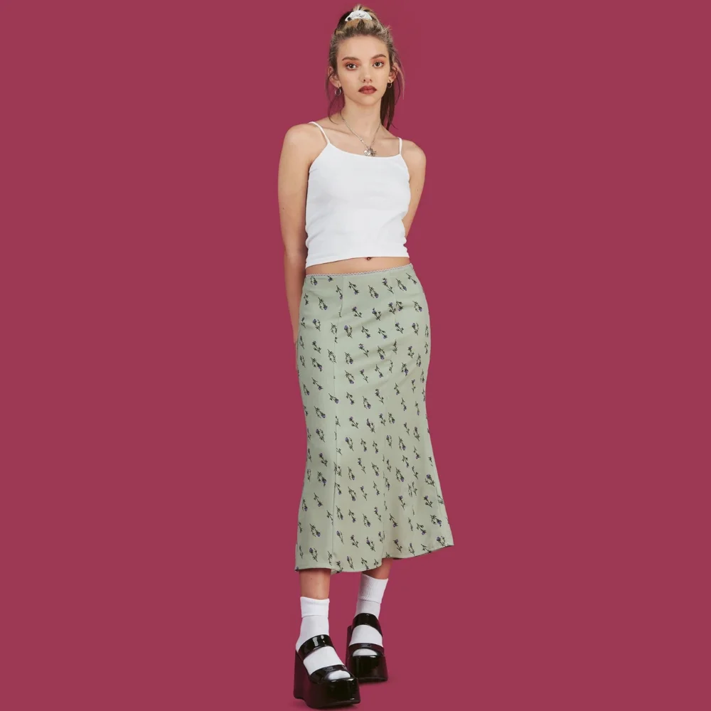 Missnight Floral Long Skirt Vintage Kawaii Skirts Women Staight High Waist Sweet Cute Wrap Skirt Summer 2022 Casual Streetwear