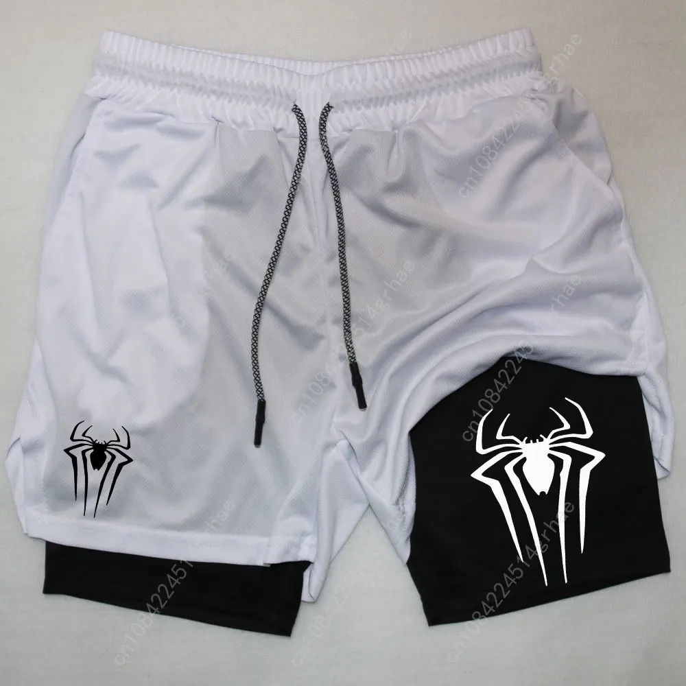 Y2K Performance Shorts Heren Spider Gedrukt GYM Casual Sport Compressieshorts Workout Running Mesh 2-in-1 Sport Korte Broek