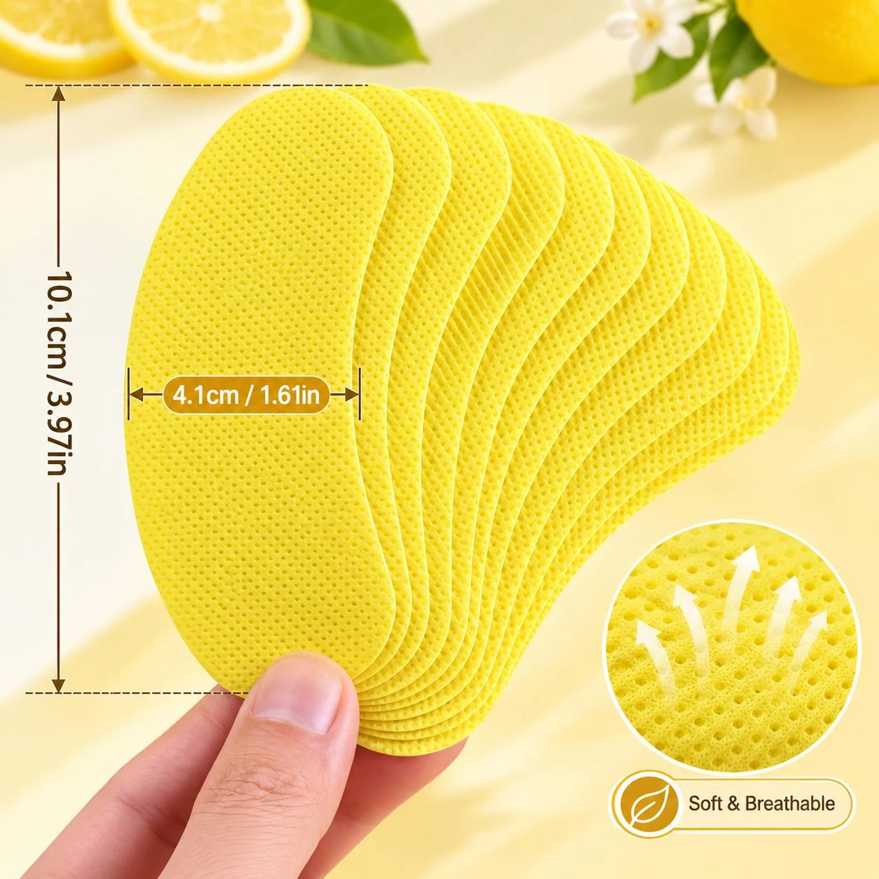 20-Pack Lemon Scented Shoe Insoles, Portable In-Shoe Freshener Insoles, Suitable for Sneakers, Casual Shoes, and All Types