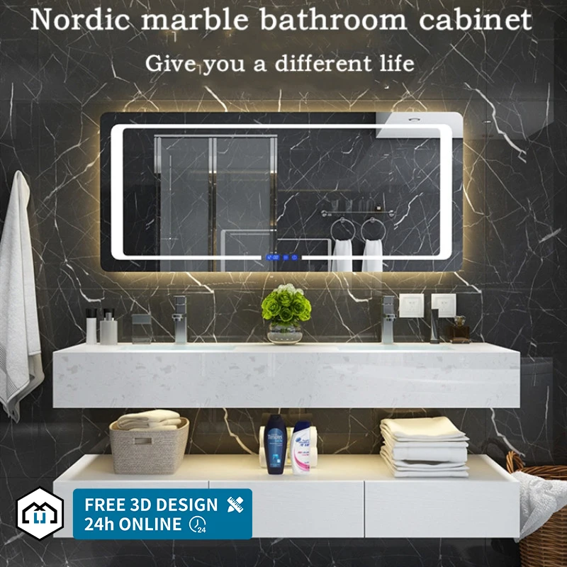 Modern European Style Double Sink Bathroom Vanity with Mirror Water-Resistant Plywood Cabinet From Hotel Supplier-YQ-1-7