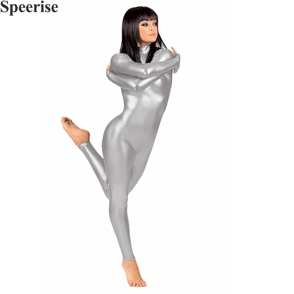 ผู้ใหญ่Womans SpandexเงาโลหะZentai Catsuit Unisex Zentai Catsuitฮาโลวีนเครื่องแต่งกายบอดี้สูทMan Jumpsuit Leotard