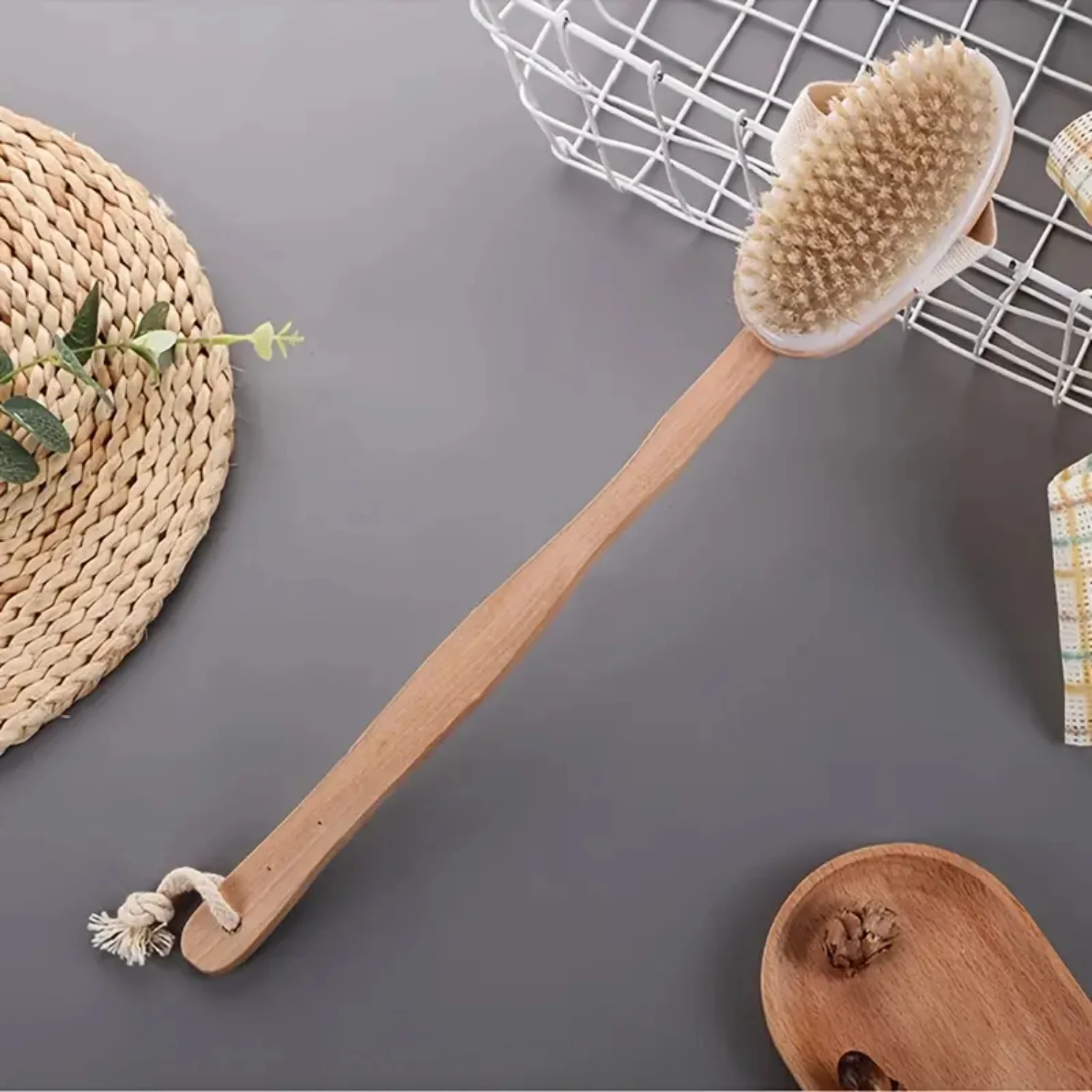 100% Solid Wood Bristle Shower Brush - Premium Quality Eco-Friendly Body Scrubber for Gentle Exfoliation