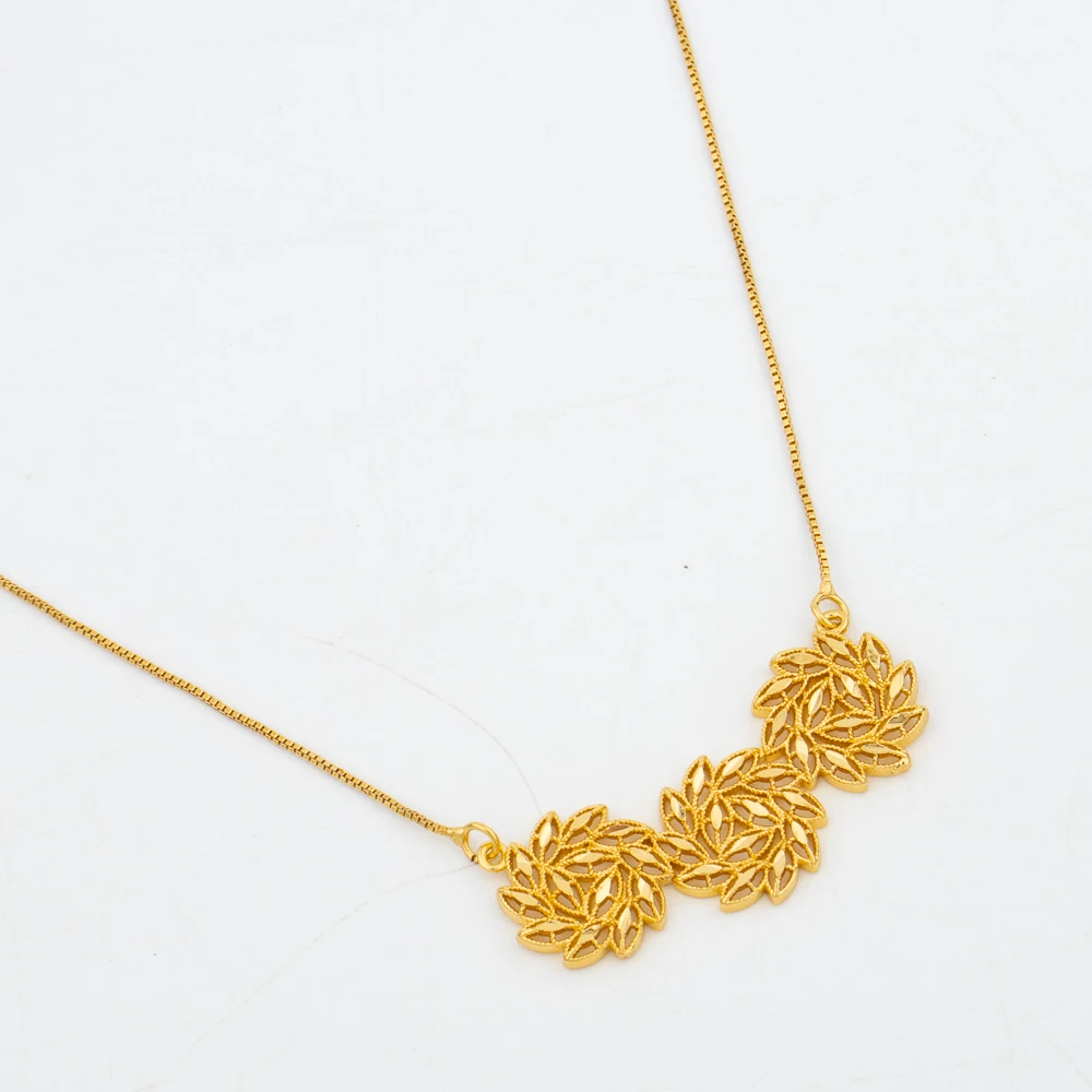 Dubai Italy Gold Color Jewelry Set for Women Simple Fashion Dangle Earrings Flower Leaf Star Pendant Necklace France Link Chain