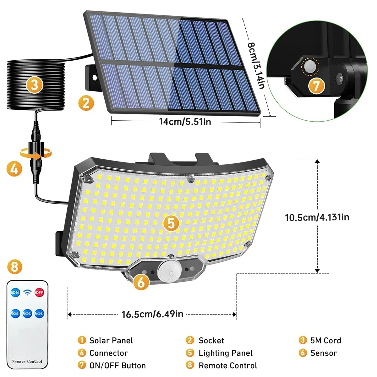 234LED Solar Lights Outdoor With 3 Modes Motion Sensor Solar Flood Lights with Remote IP65 Waterproof Security Solar Wall Lamp