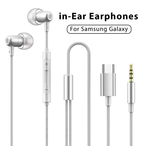 For Samsung Galaxy Wired Headphone HiFi Surround Sound With Mic USB Type C 3.5mm Earphones For iPhone 15 16 Pro Max Jack Headset