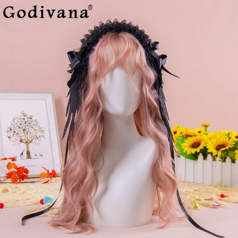 Fascia per capelli con ali incrociate in bianco e nero per ragazze Lolita Accessori per capelli dal design originale Fascia per capelli stile ragazza calda punk gotico da donna