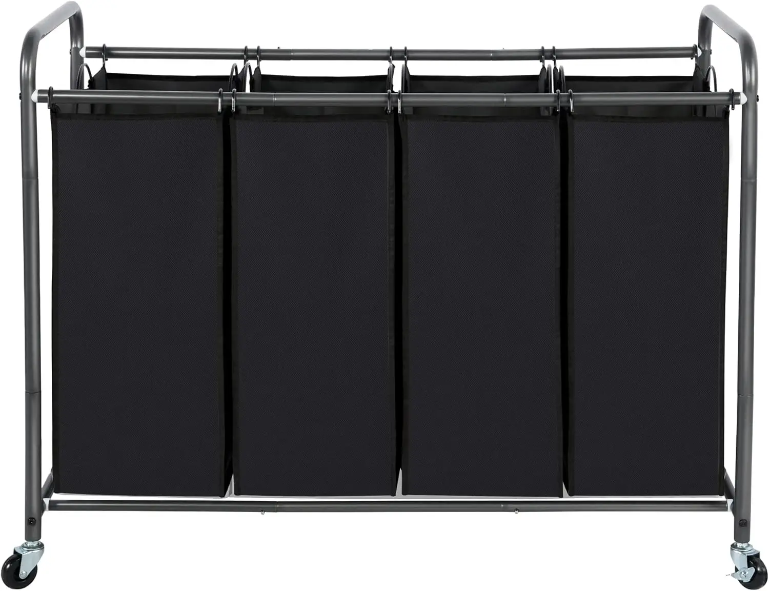 

4-Section Rolling Laundry Sorter with Removable Bags and Lockable Wheels, Black