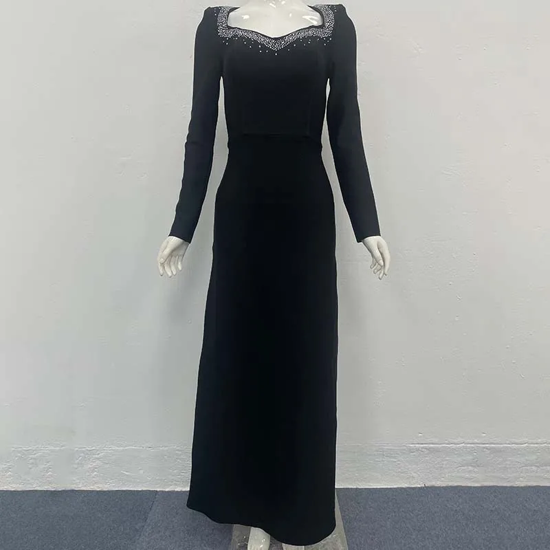 Luxuriöse Kleider, langärmelig, glänzende Pailletten, formelles Kleid, Hochzeitsgastkleid mit Diamant für Tanzparty, anspruchsvolles Abendkleid