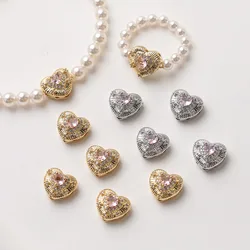4PCS Dainty Heart Zircon Beads Spacer Bead for Jewelry Making Bracelet Necklace Supplies DIY 14k Gold Plated 12*11mm Brass