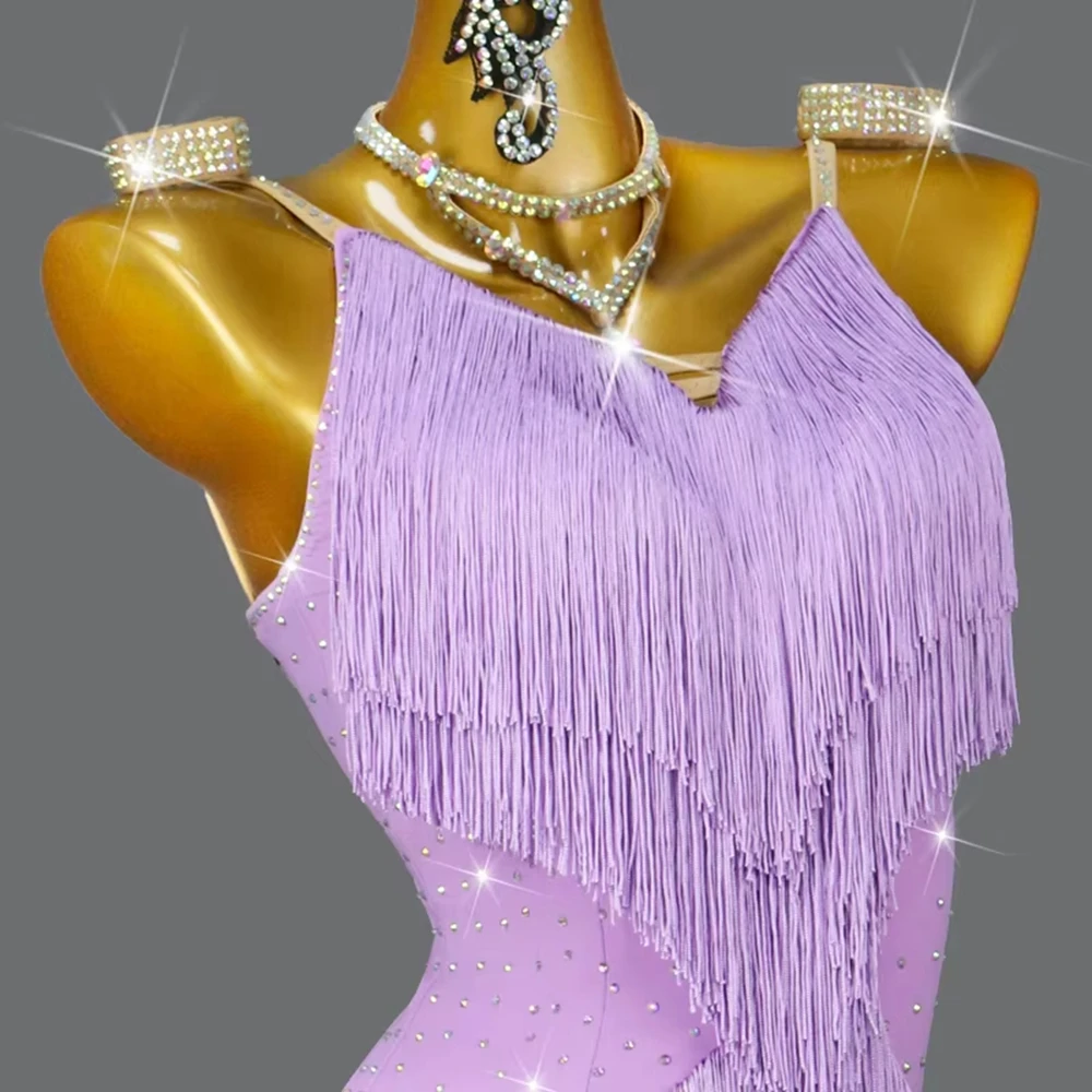 2025 New Latin Dance Fringed Dress Women Midi Competition Costume Sexy Girls Party Skirt Clothes Wear Cha-Cha Evening Stage suit