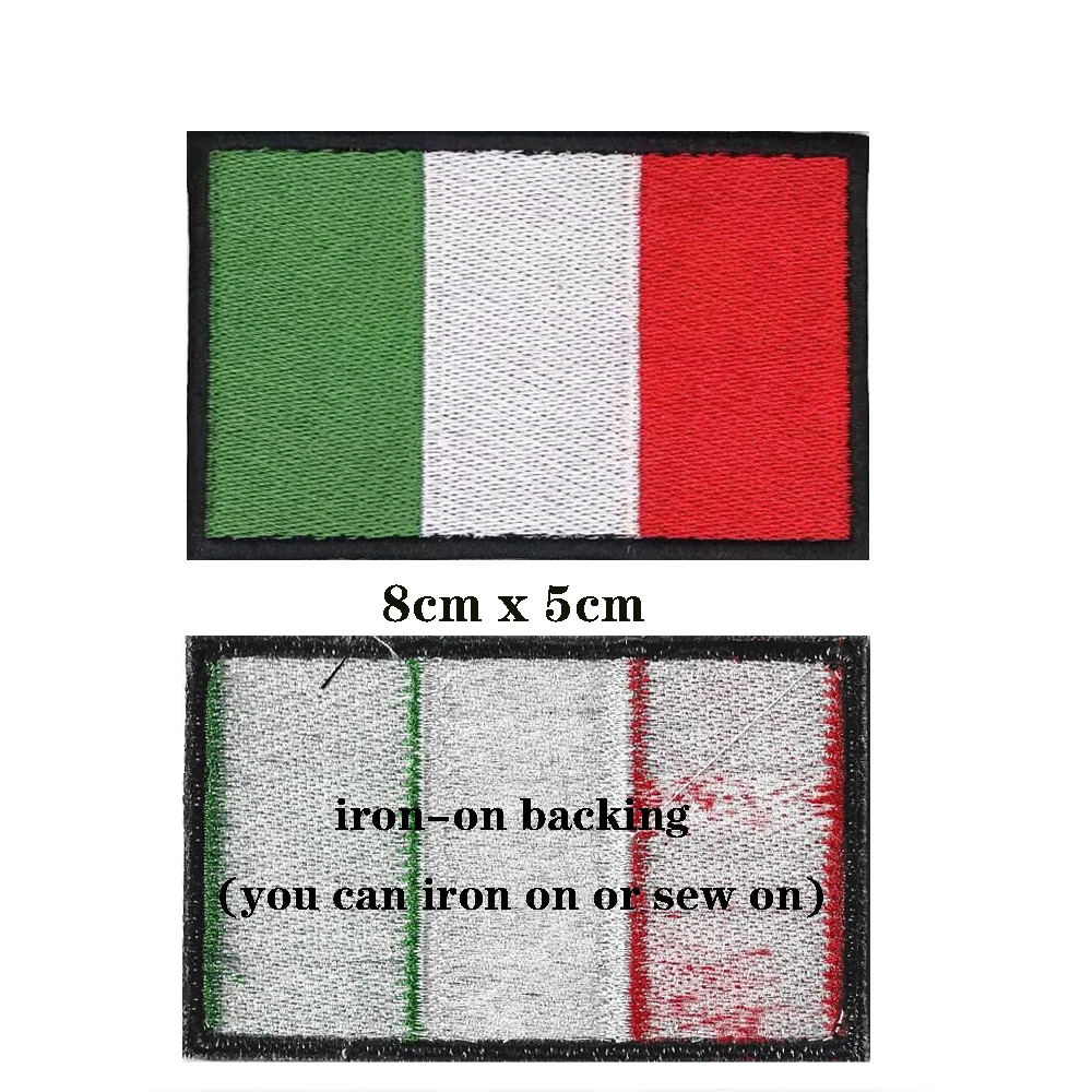 1PC Italian Flag Italy Armband Embroidered Patch Hook & Loop Or Iron On Embroidery  Badge Cloth Military Moral Stripe