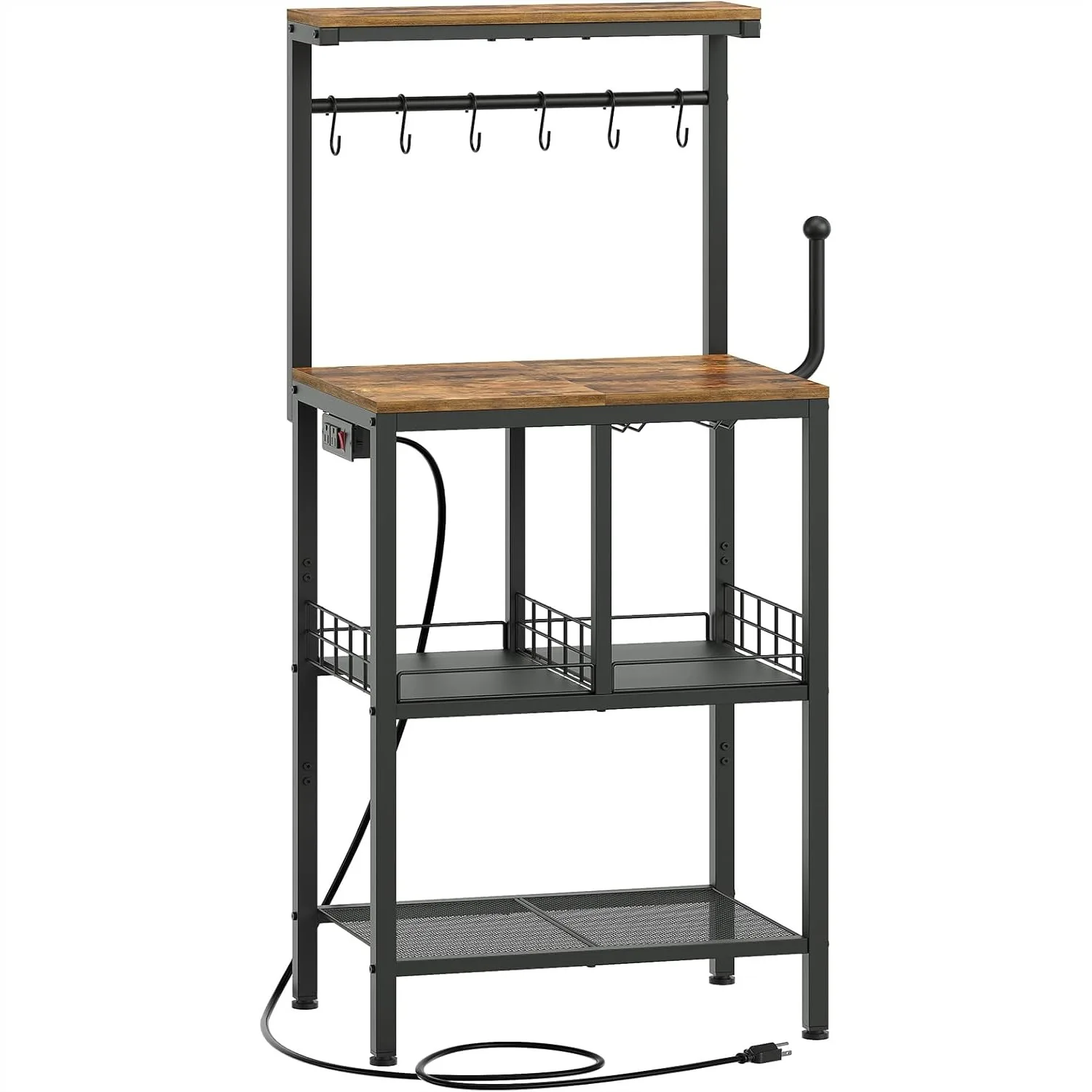 

Bakers Rack with Power Outlet, Microwave Stand with Paper Holder, Coffee Bar Station with Wine Glass Holder, 4-Tier Kitchen