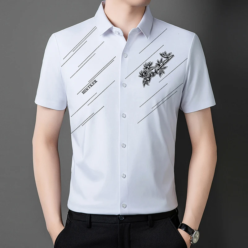 New 2024 Summer Men\'s Casual Printed Short Sleeved Shirt with New Quality Smooth and Comfortable  Silky and Wrinkle Resistant