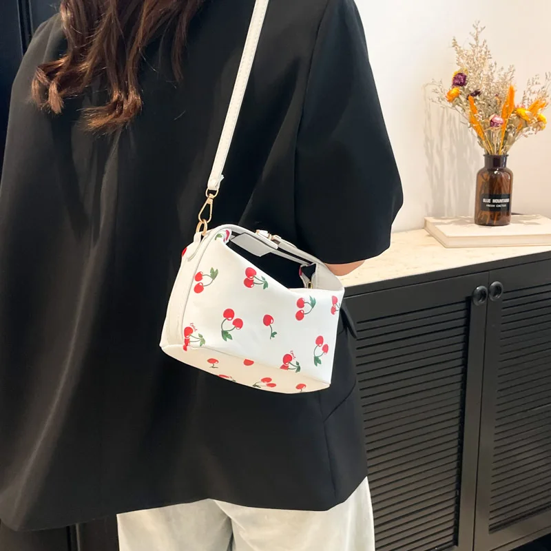 

Сумка из ракушки с вишневым принтом, просторный квадратный кошелек для женщин, универсальная сумка через плечо, модная сумка через плечо, сумка большой вместимости ​