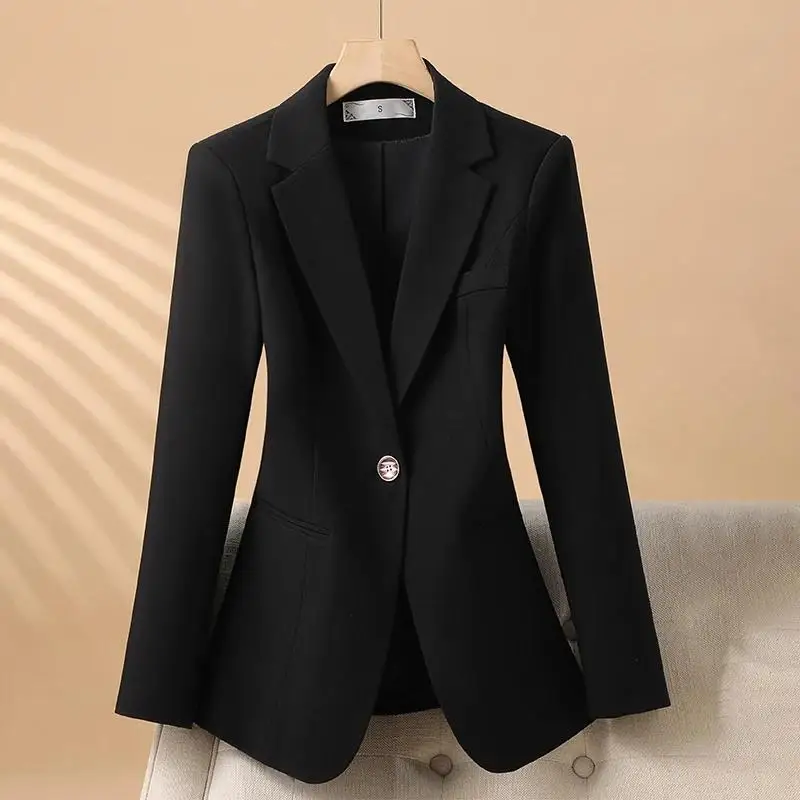 Elegant Solid Women's Blazer Long Sleeve Turn down Collar Slim Fit Office Jacket Single Button Spring Autumn Fashion