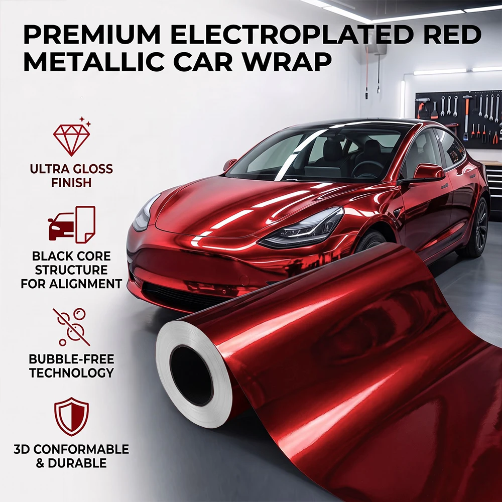 1.45m Glossy Red Electro Coating Film Car Engine Hood Electroplate Vinyl Sticker PVC Full Car Modify Decor Color Change Film