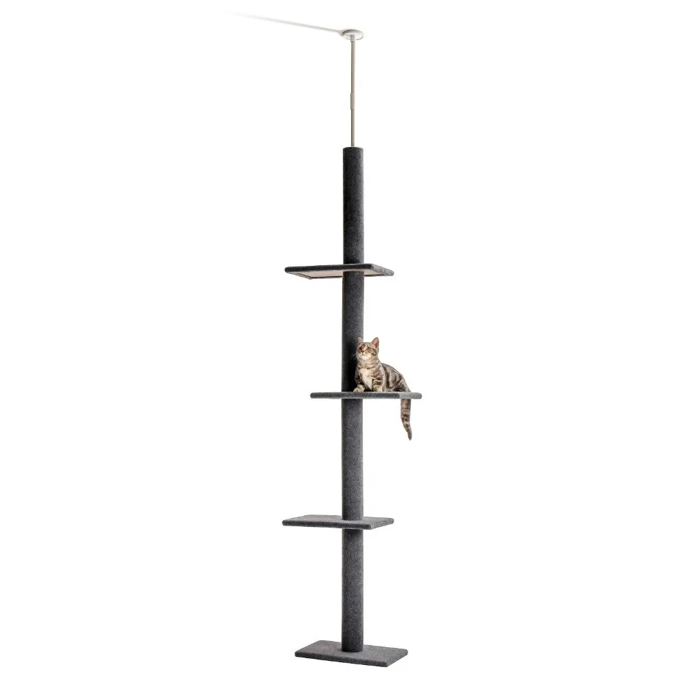 H 230-286cm Cat Climbing Tree Floor to Ceiling Adjustable Pet Scratching Climbing Post DIY Cat Scratcher Condo Cat Jumping Toys