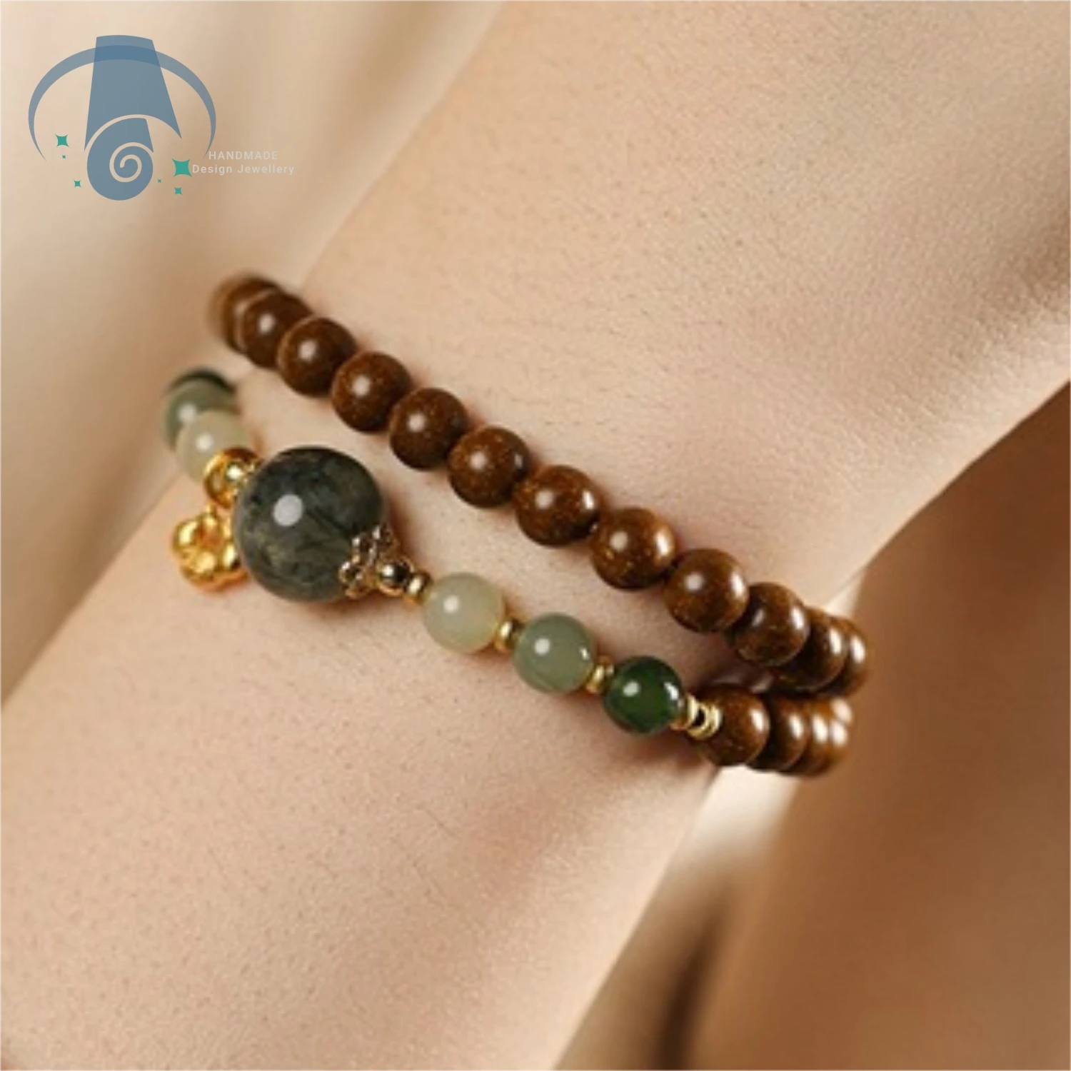 New Chinese Style Original Handmade Aroma Crystal Bracelet Double Layer Elegant Green Forest Charm Women Daily Wear Gift for Her