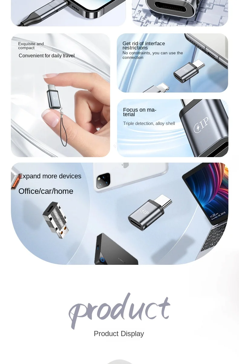 

Подходит для адаптера iPhone 15, преобразователя USB в lightning, адаптера кабеля передачи данных мобильного типа typec, интерфейса кабеля быстрой зарядки PD