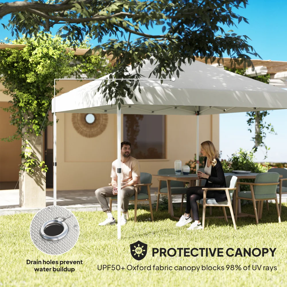 10ft X 10ft White Pop-up Awning Tent with 2 Half-side Walls, UV50+ Sun Protection, Adjustable Height, Comes with A Wheeled Carrying Bag, Flexible Setup, Sturdy Design, Quick and Easy Assembly.