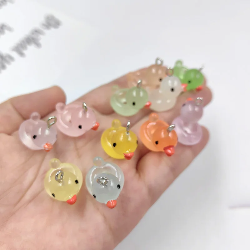 10pcs Cute Luminous Swimming Duck Charms for Jewelry Making Lovely Animals Pendants Diy Earring Keychain Necklace Finding