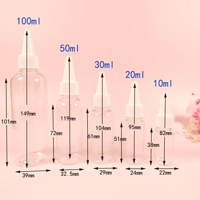 100 Stück Empty10ml-100ml Mini PET-Tropfflaschen aus durchsichtigem Kunststoff mit auslaufsicherem Schraubdeckel, zusammendrückbare Ölbehälter für flüssige Gel-Tinten