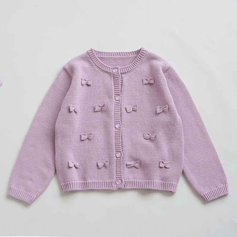 2024 New Autumn Baby Girls Knitting Cardigan Coat Kids Knitted Cardigan Long Sleeved Solid Color Casual Loose Sweater Coat