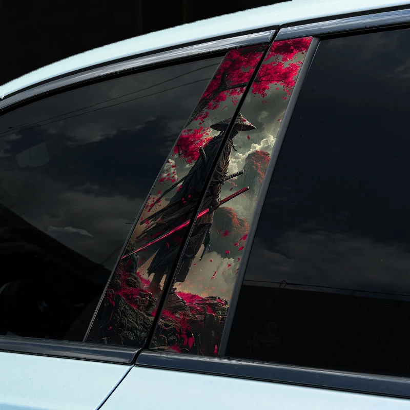 1pc/2pcs Samurai Car B-pillar Stickers Waterproof Auto Center Pillar Sunscreen Vinyl Decals Funny Decoration