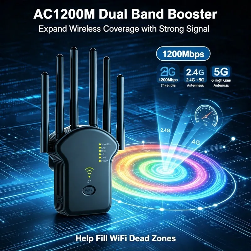 High‑Power Dual‑Band Signal Booster AC1200M, Solve Network Dead Zones Inside Attic and Storage Room