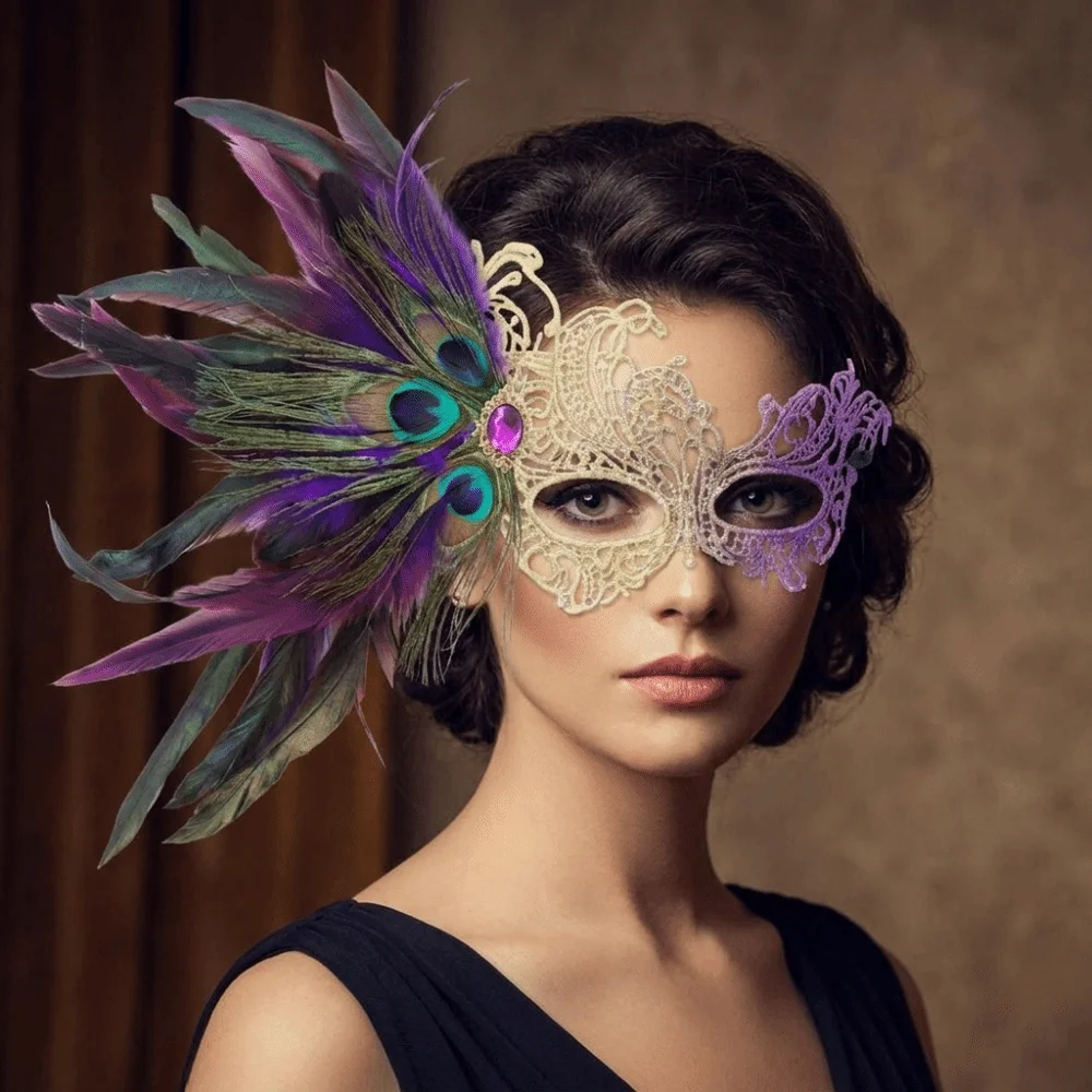 Funny Rhinestone Half-Face Lace Mask Seductive Style Cosplay Masquerade Mask Masquerade Multicolor Feather Mask Rave Celebration
