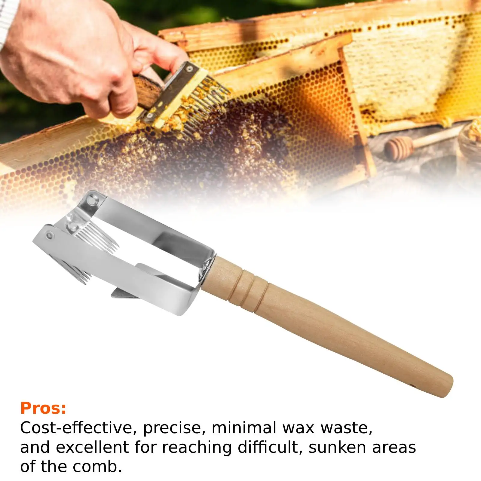 17-Pin Stainless Steel Uncapping Fork with Non-Slip Wooden Handle Beekeeping Tools Honeycomb Uncapping Tool