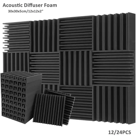 12/24Pcs 12x12x2 Inches Acoustic Foam Diffuser Panels Studio Sound Absorbing Wall Panel KTV Drum Room Sound Treatment Sponge Pad