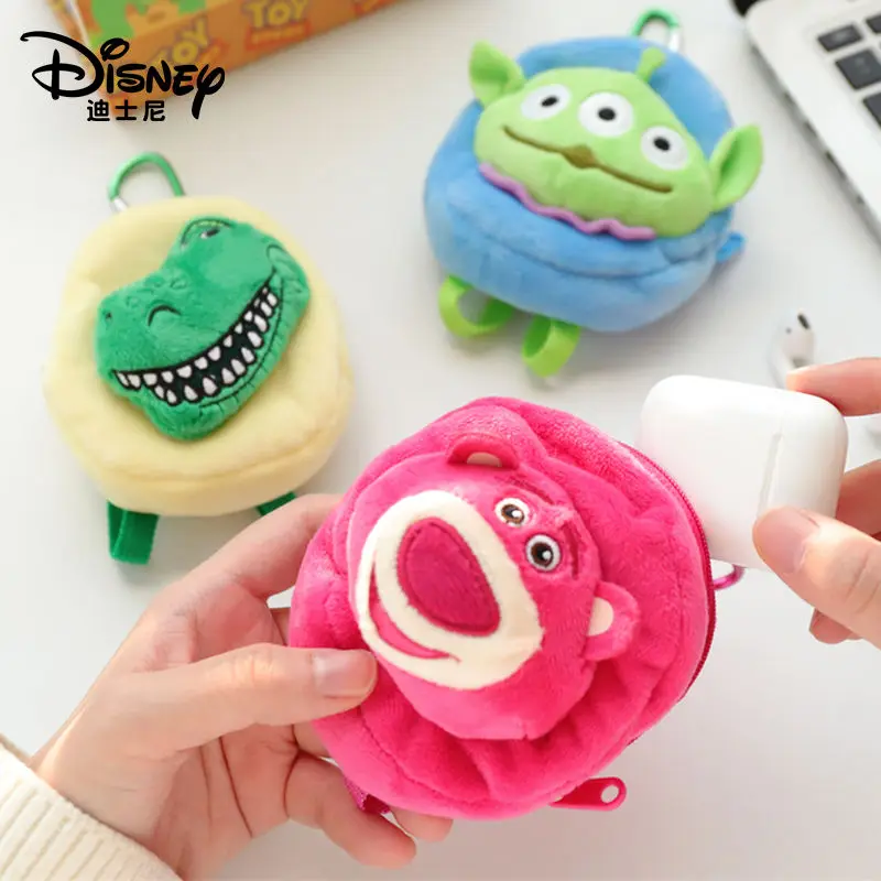 Disney Lotso Stitch Alien Buzz Lightyear Cartoon Mini Backpack Style Plush Coin Purse Keychain Pendant Headphone Storage Bag