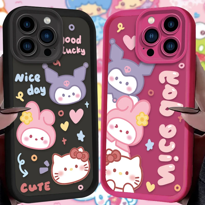 Cute Hello Kitty Melody Case For iPhone 16 15 14 13 12 11 Pro Max X XS X S Max XR SE 2020 7 8 Plus Soft Shockproof Silicone Etui