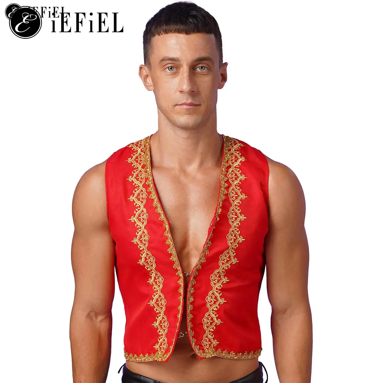 

Men's Arabian Prince Cosplay Costume Bollywood Dance Vest Top Gothic Sleeveless Waistcoat Medieval Knight Tuxedo Weskit