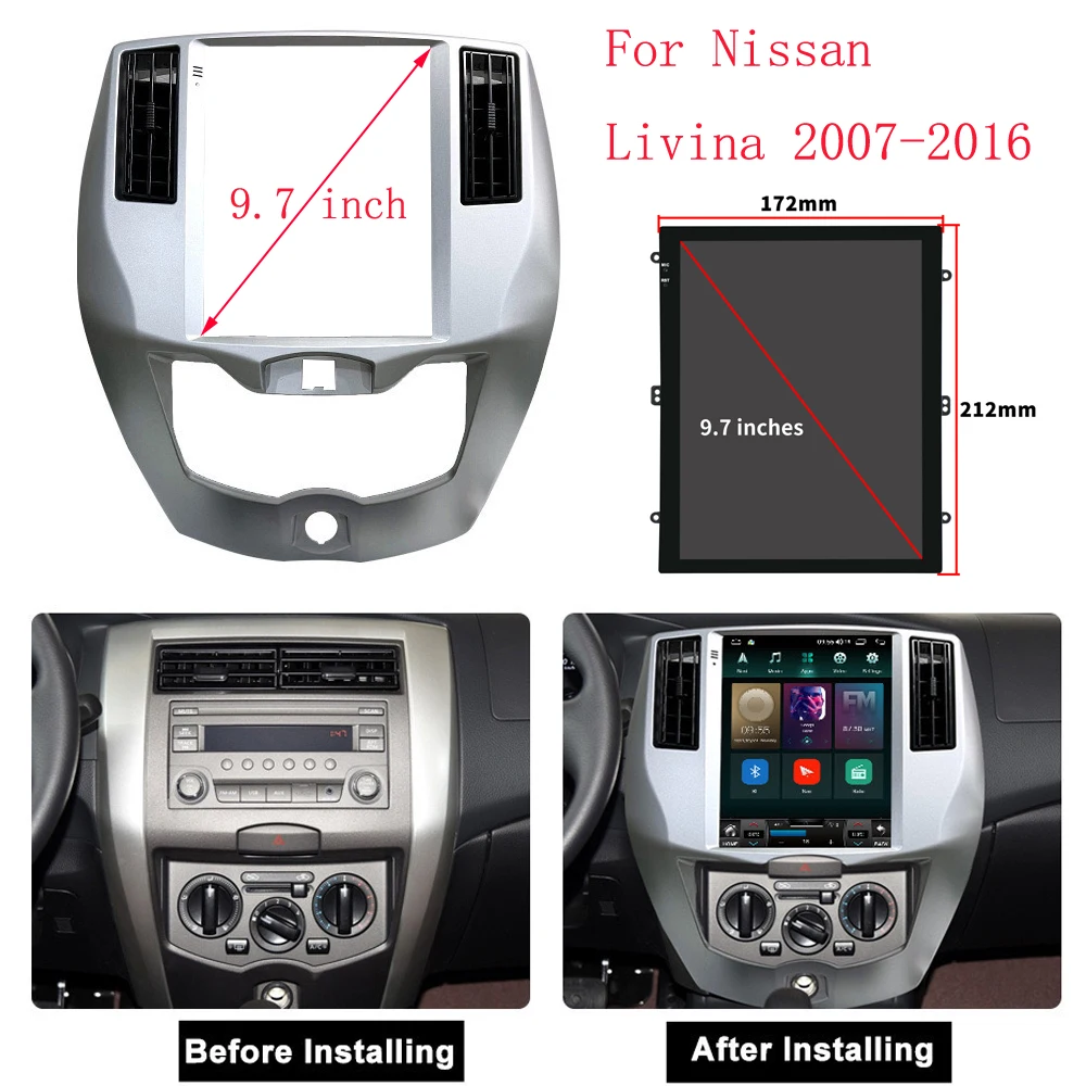 

9.7 Inch Fascias For Nissan Livina 2007-2016 Car Radio Stereo 2 Din Head Unit GPS MP5 Android Player Panel Dashboard Frame Cover