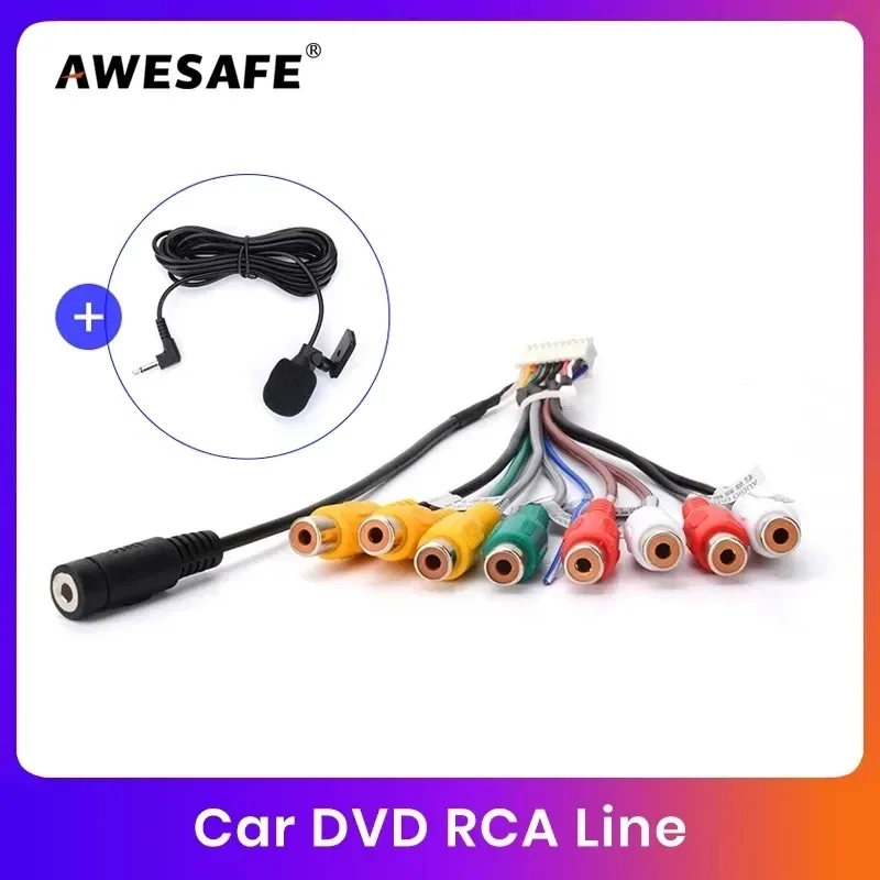 AWESAFE 20 Pin Universal RCA Output Wire with Microphone for Android Radio Video Aux-in Subwoofer Car Radio Accessories